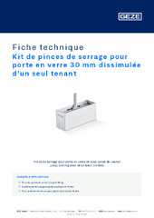 Kit de pinces de serrage pour porte en verre 30 mm dissimulée d'un seul tenant Fiche technique FR