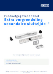 Extra vergrendeling secundaire sluitzijde  * Productgegevens tabel NL