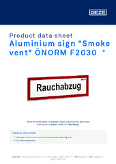 Aluminium sign "Smoke vent" ÖNORM F2030  * Product data sheet EN