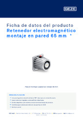 Retenedor electromagnético montaje en pared 65 mm  * Ficha de datos del producto ES
