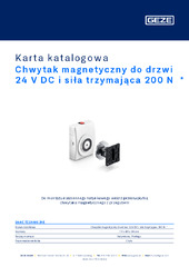 Chwytak magnetyczny do drzwi 24 V DC i siła trzymająca 200 N  * Karta katalogowa PL