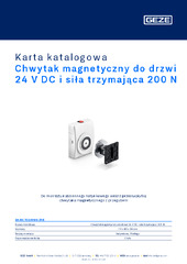 Chwytak magnetyczny do drzwi 24 V DC i siła trzymająca 200 N Karta katalogowa PL