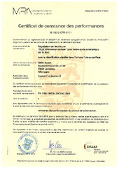 Certificat de constance des performances 0672-CPR-0111 bras à coulisse ISM pour ferme-porte en applique