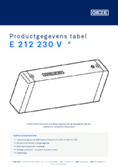 E 212 230 V  * Productgegevens tabel NL