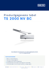 TS 2000 NV BC Productgegevens tabel NL