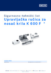 Upravljačka ručica za nosač krila K 600 F Sigurnosno-tehnički list HR