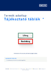 Tájékoztató táblák  * Termék adatlap HU