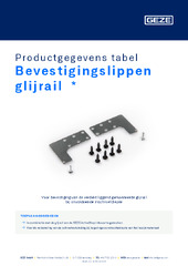 Bevestigingslippen glijrail  * Productgegevens tabel NL