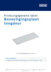 Bevestigingsplaat toogdeur Productgegevens tabel NL