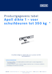 Apoll dikte 1 - voor schuifdeuren tot 350 kg  * Productgegevens tabel NL