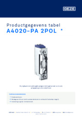 A4020-PA 2POL  * Productgegevens tabel NL