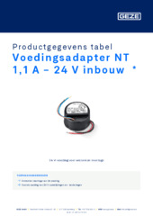 Voedingsadapter NT 1,1 A - 24 V inbouw  * Productgegevens tabel NL