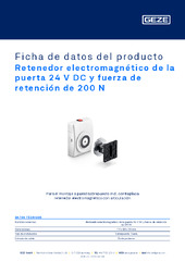 Retenedor electromagnético de la puerta 24 V DC y fuerza de retención de 200 N Ficha de datos del producto ES