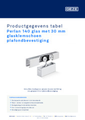 Perlan 140 glas met 30 mm glasklemschoen plafondbevestiging Productgegevens tabel NL