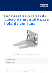 Juego de montaje para hoja de ventana  * Ficha de datos del producto ES