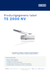 TS 2000 NV Productgegevens tabel NL