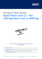 Apoll door size 2 - for sliding doors up to 600 kg  * Product data sheet EN