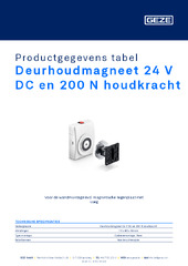 Deurhoudmagneet 24 V DC en 200 N houdkracht Productgegevens tabel NL