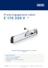 E 170 230 V  * Productgegevens tabel NL