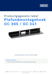 Plafondmontagehoek GC 365 / GC 341 Productgegevens tabel NL