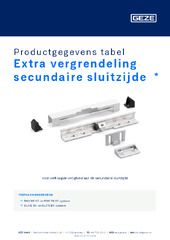 Extra vergrendeling secundaire sluitzijde  * Productgegevens tabel NL