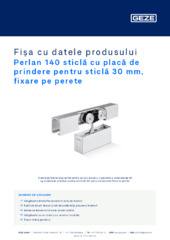 Perlan 140 sticlă cu placă de prindere pentru sticlă 30 mm, fixare pe perete Fișa cu datele produsului RO