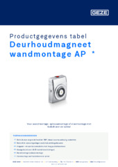 Deurhoudmagneet wandmontage AP  * Productgegevens tabel NL