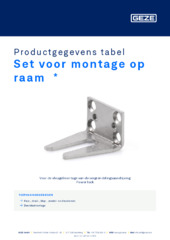 Set voor montage op raam  * Productgegevens tabel NL