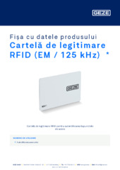 Cartelă de legitimare RFID (EM / 125 kHz)  * Fișa cu datele produsului RO