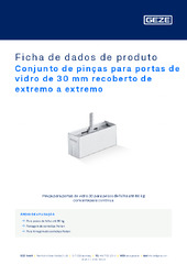 Conjunto de pinças para portas de vidro de 30 mm recoberto de extremo a extremo Ficha de dados de produto PT