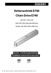 Kettenmechanismus E740 
24 V DC / 230 V AC 
100, 200, 300 oder 400 mm Hub