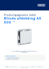 Blinde afdekking AS 500  * Productgegevens tabel NL