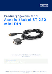 Aansluitkabel ST 220 mini DIN Productgegevens tabel NL