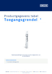 Toegangsgrendel  * Productgegevens tabel NL