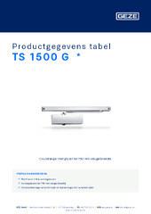 TS 1500 G  * Productgegevens tabel NL