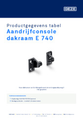 Aandrijfconsole dakraam E 740 Productgegevens tabel NL