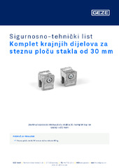 Komplet krajnjih dijelova za steznu ploču stakla od 30 mm Sigurnosno-tehnički list HR