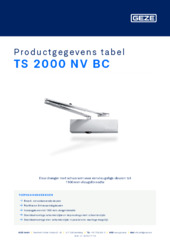 TS 2000 NV BC Productgegevens tabel NL