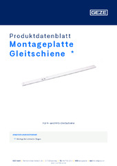 Montageplatte Gleitschiene  * Produktdatenblatt DE