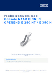 Console NAAR BINNEN OPENEND E 250 NT / E 350 N Productgegevens tabel NL