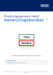 Aanwijzingsbordjes  * Productgegevens tabel NL