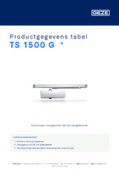 TS 1500 G  * Productgegevens tabel NL